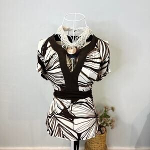 dainty vintage y2k brown floral fitted babydoll top with waist tie